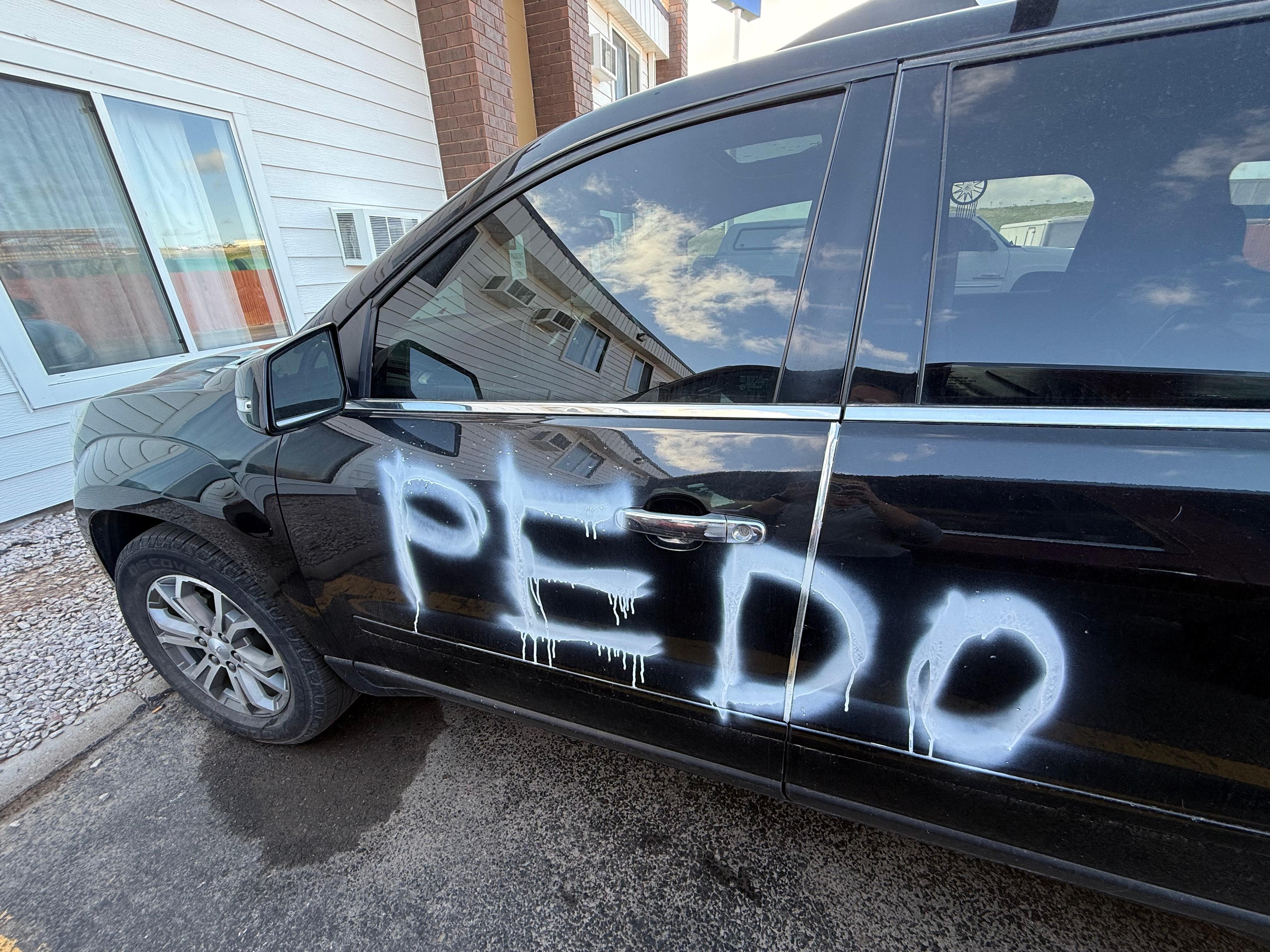 The car that was vandalized. A little old lady owned the vehicle.