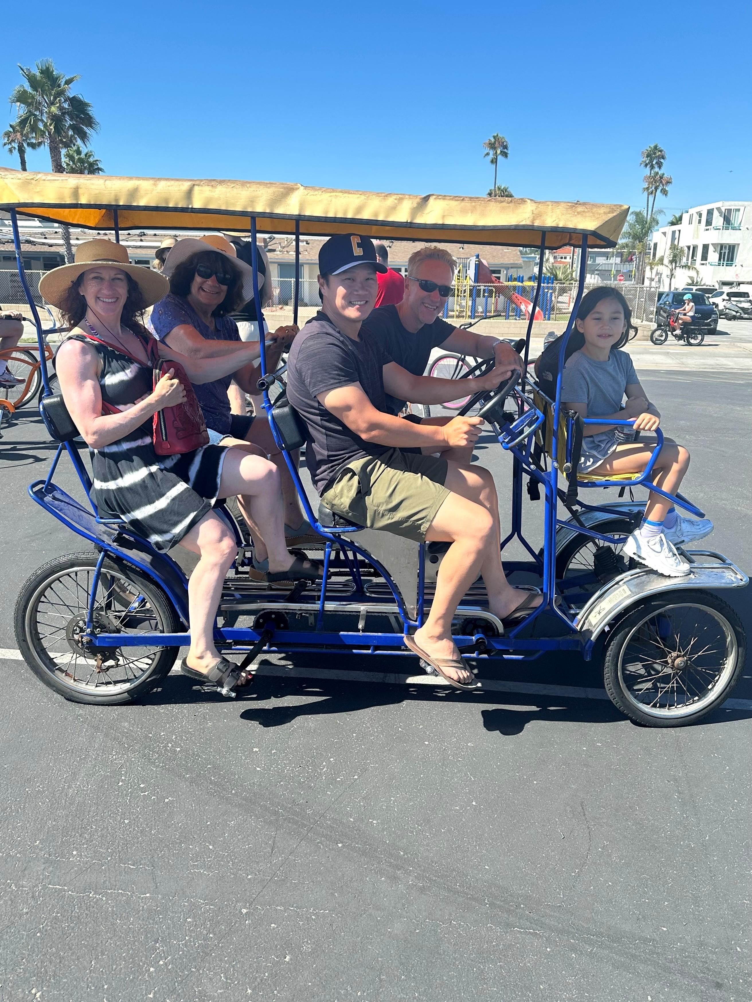 A bike rental storefront is just next door. My 80-year old Mom doesn't ride a bike, so this 4-person bike came in handy, and we made it a party of 5. 