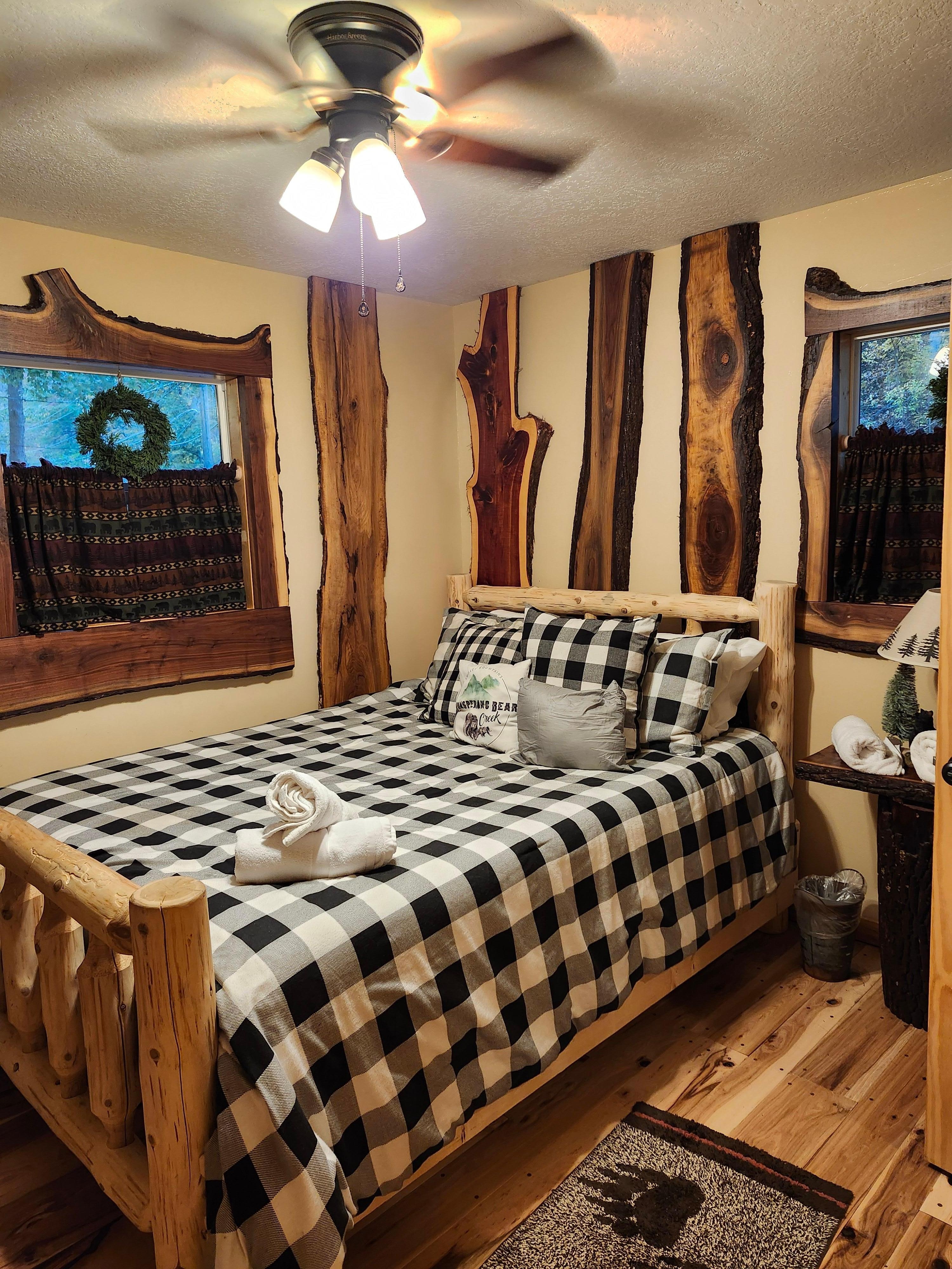 Very comfy bed. The cute tree logs gave the room a warm rustic feel.