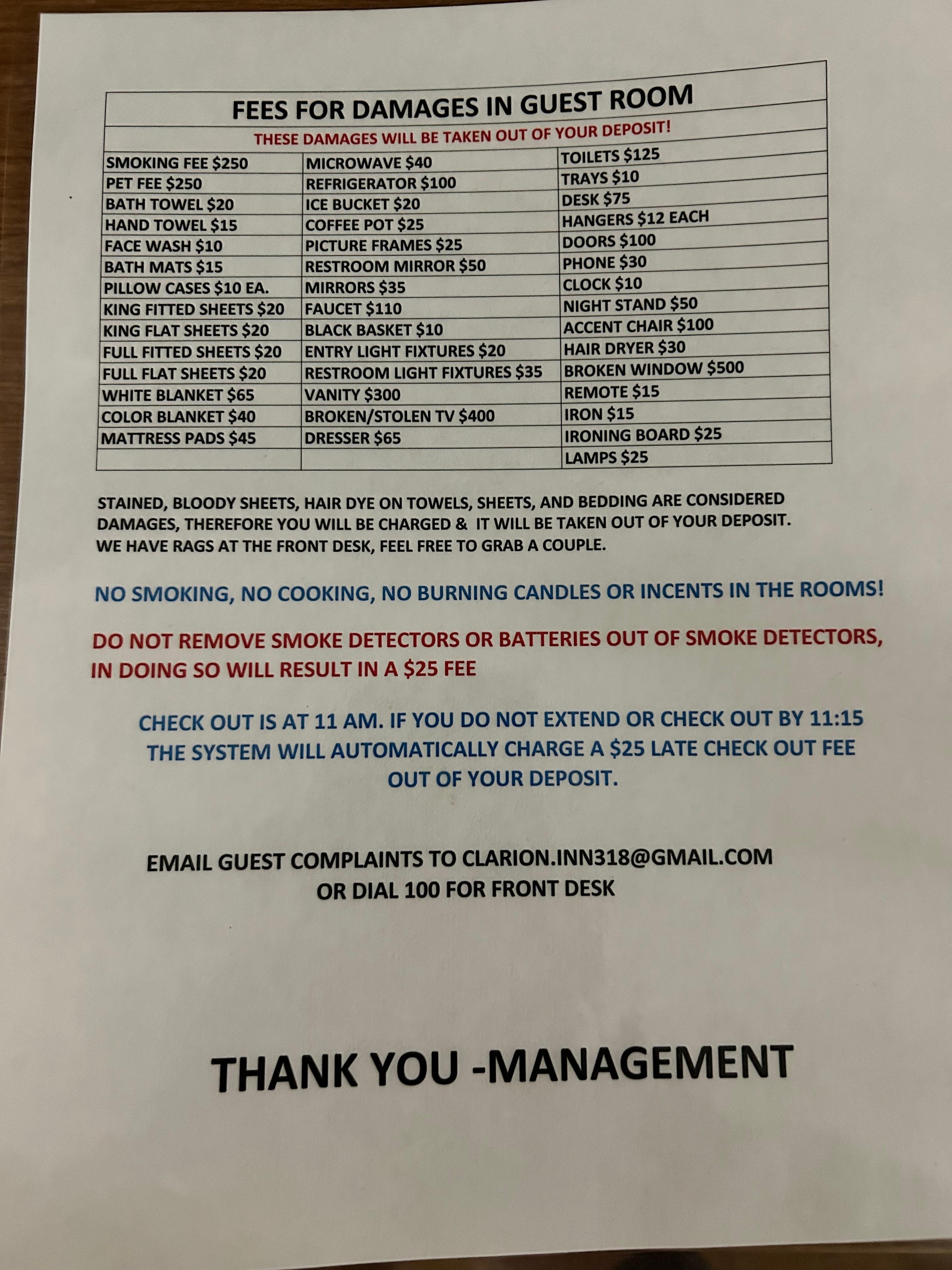 Not sure why they have such an exhaustive list of fees for damaged or stolen items, but at least they are clear about it. Security deposit fee was $50 in Nov. '25