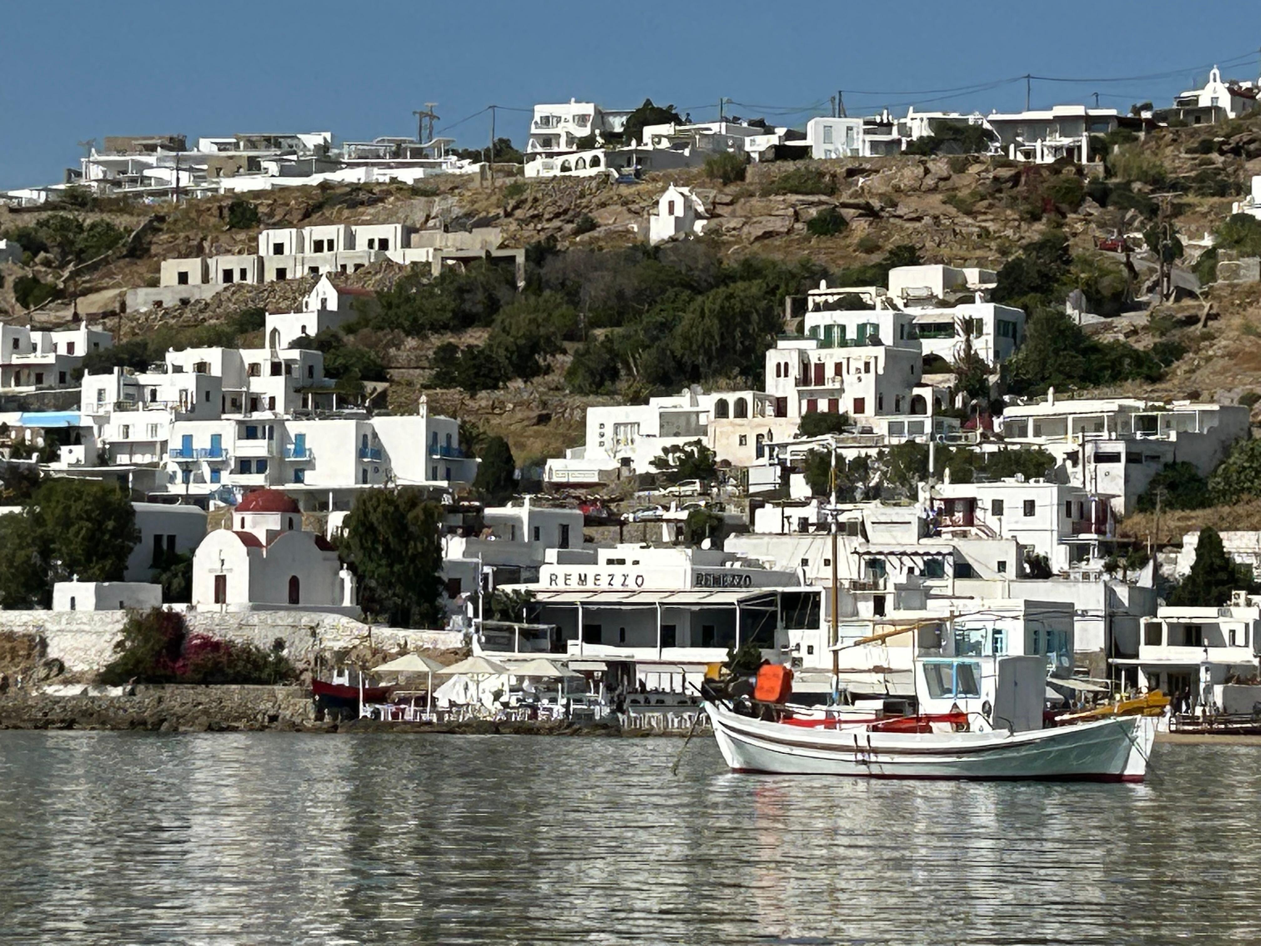 Downtown Mykonos Town waterfront just 10 minute walk from hotel. 