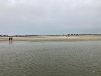 At very low tide (8'-9' tidal range) this shot is from having walked out and looking back at beach.