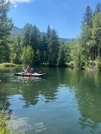 We wished we had brought a couple more floating devices. The owner said the large pond is 16-18 feet deep.