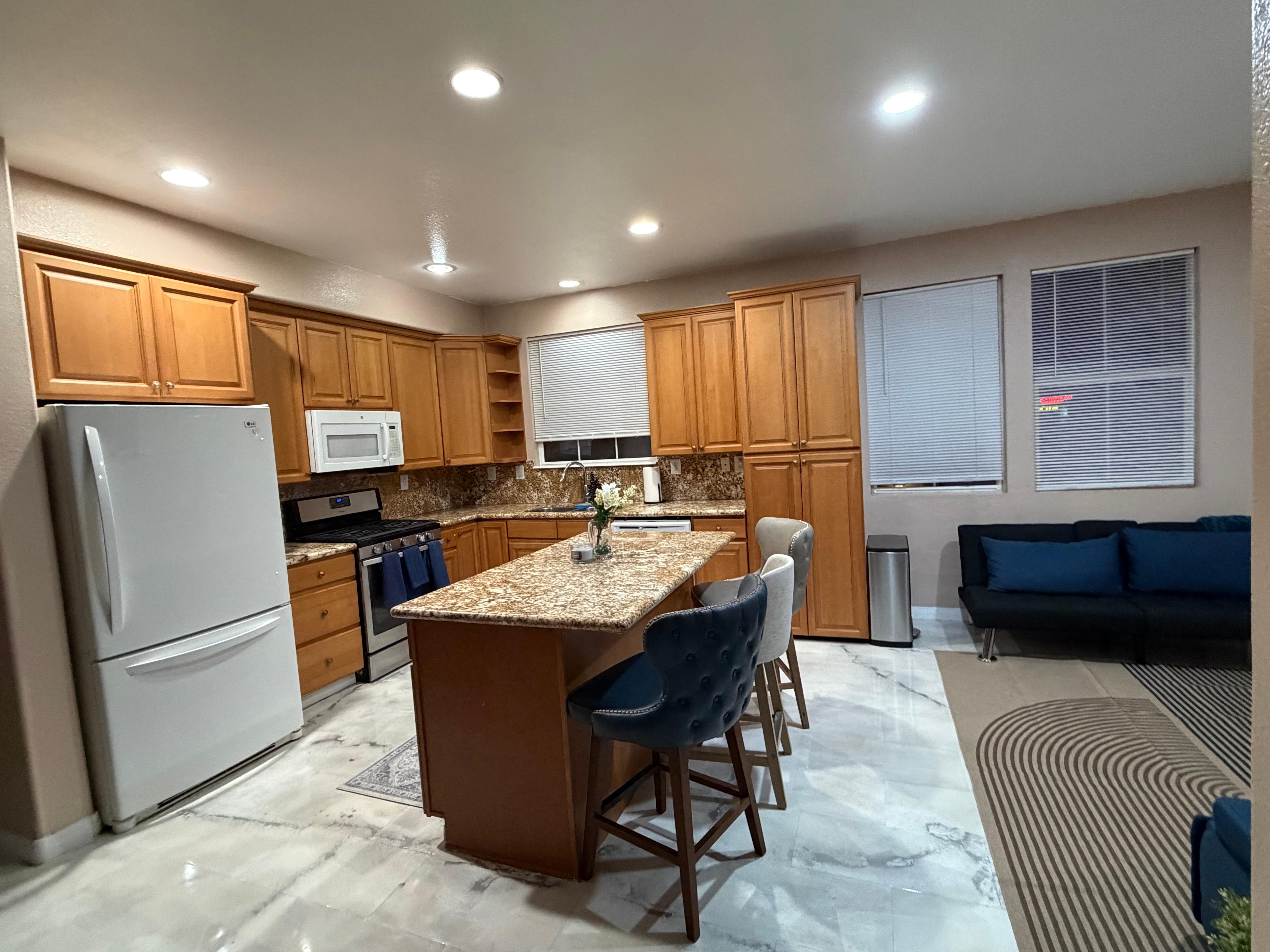 Fully stocked kitchen. 