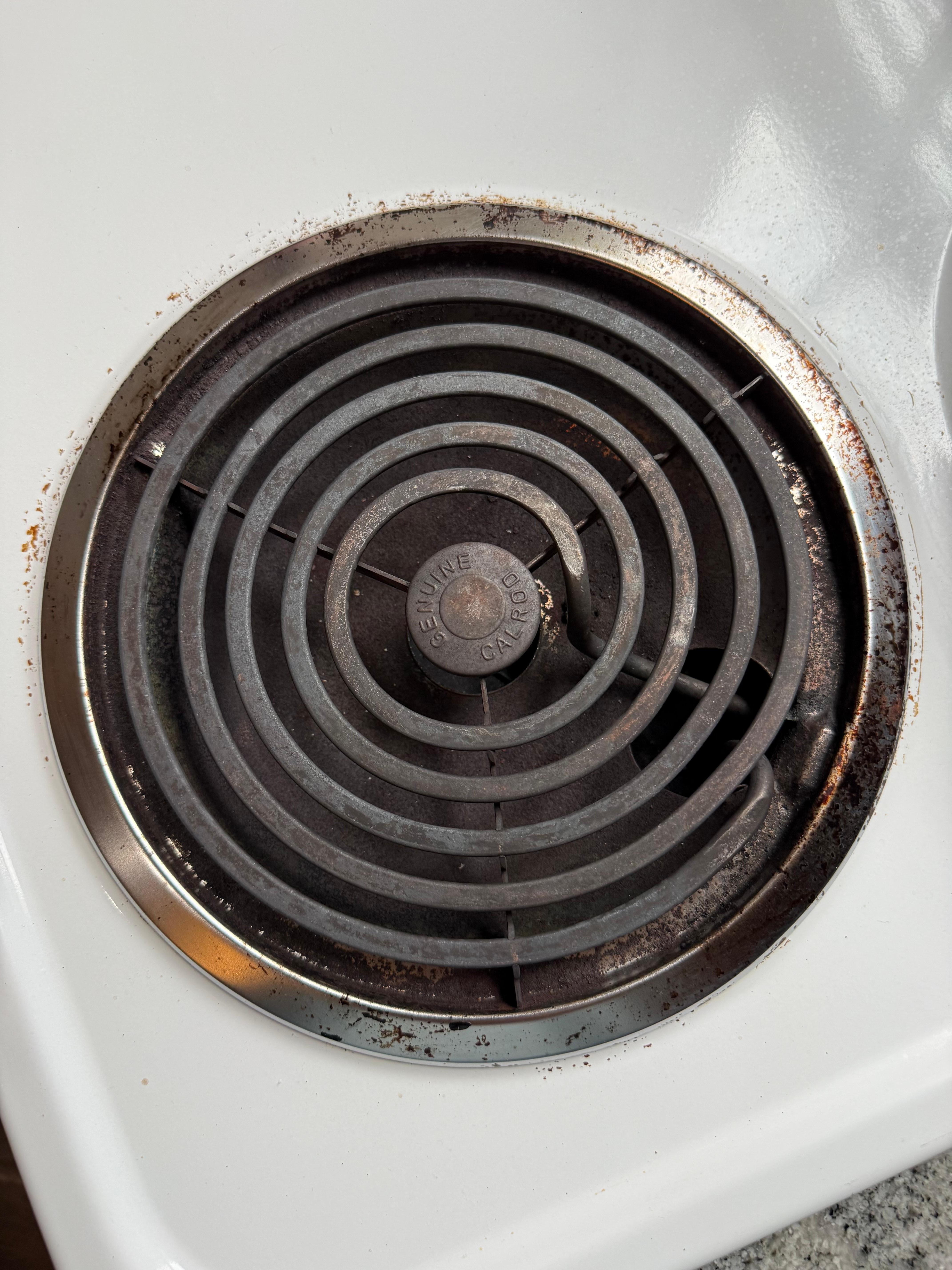 Aged, rusted and stained burners (just one of four that are the same)