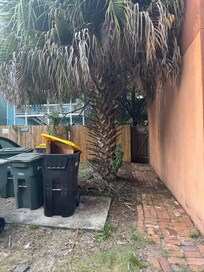 Dark fence and dirty pathway with abandoned car to enter and leave