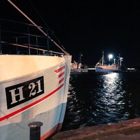 Fishing boat in Gilleleje Harbour a Saturday evening in January