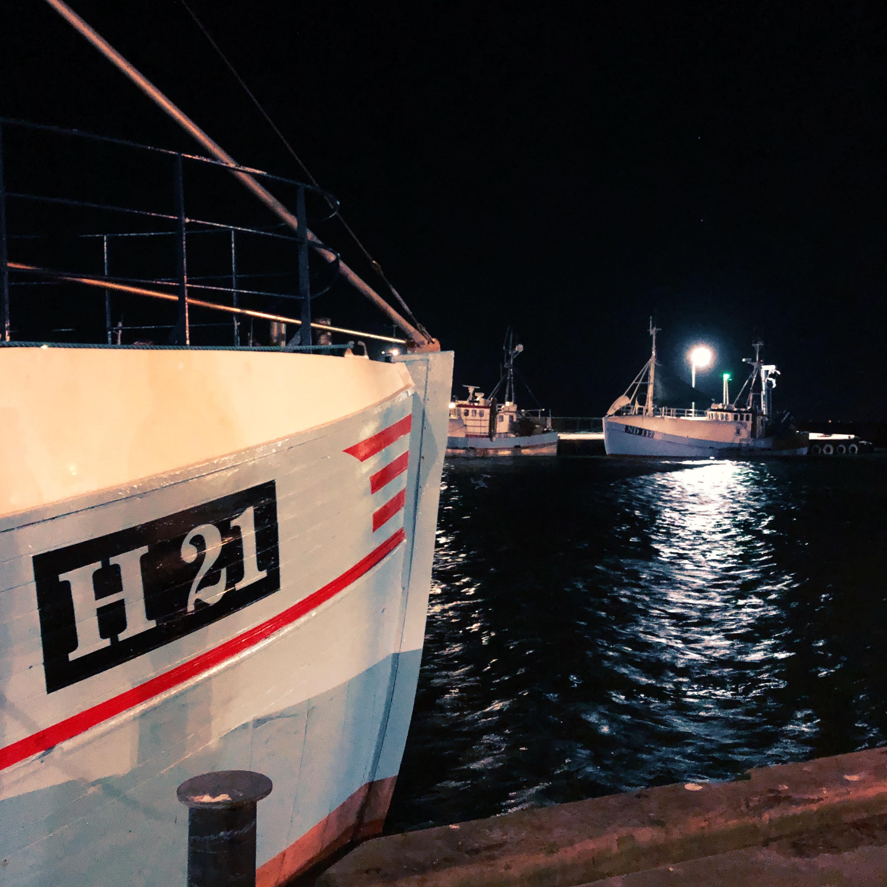 Fishing boat in Gilleleje Harbour a Saturday evening in January
