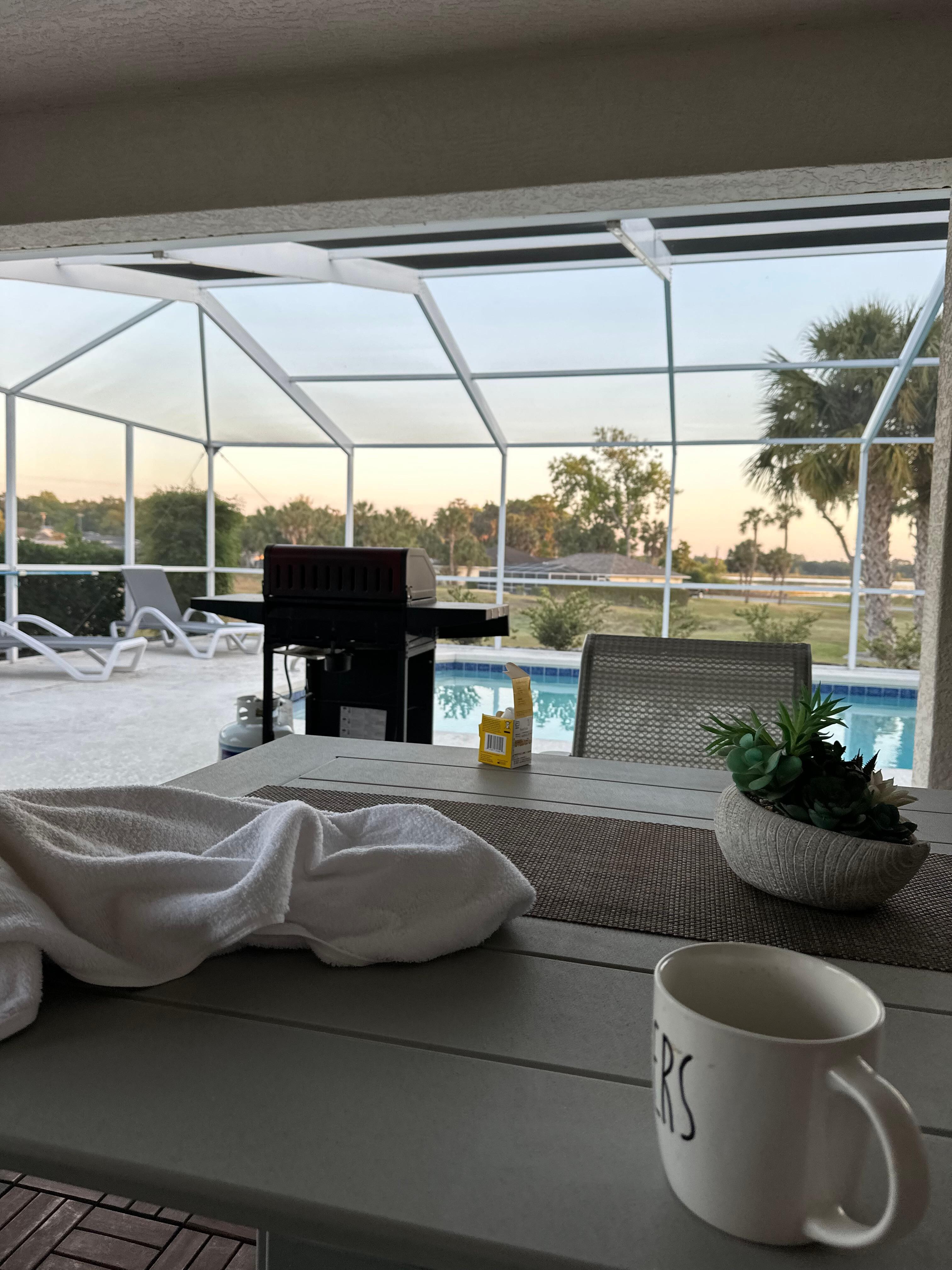 Pool area in the morning