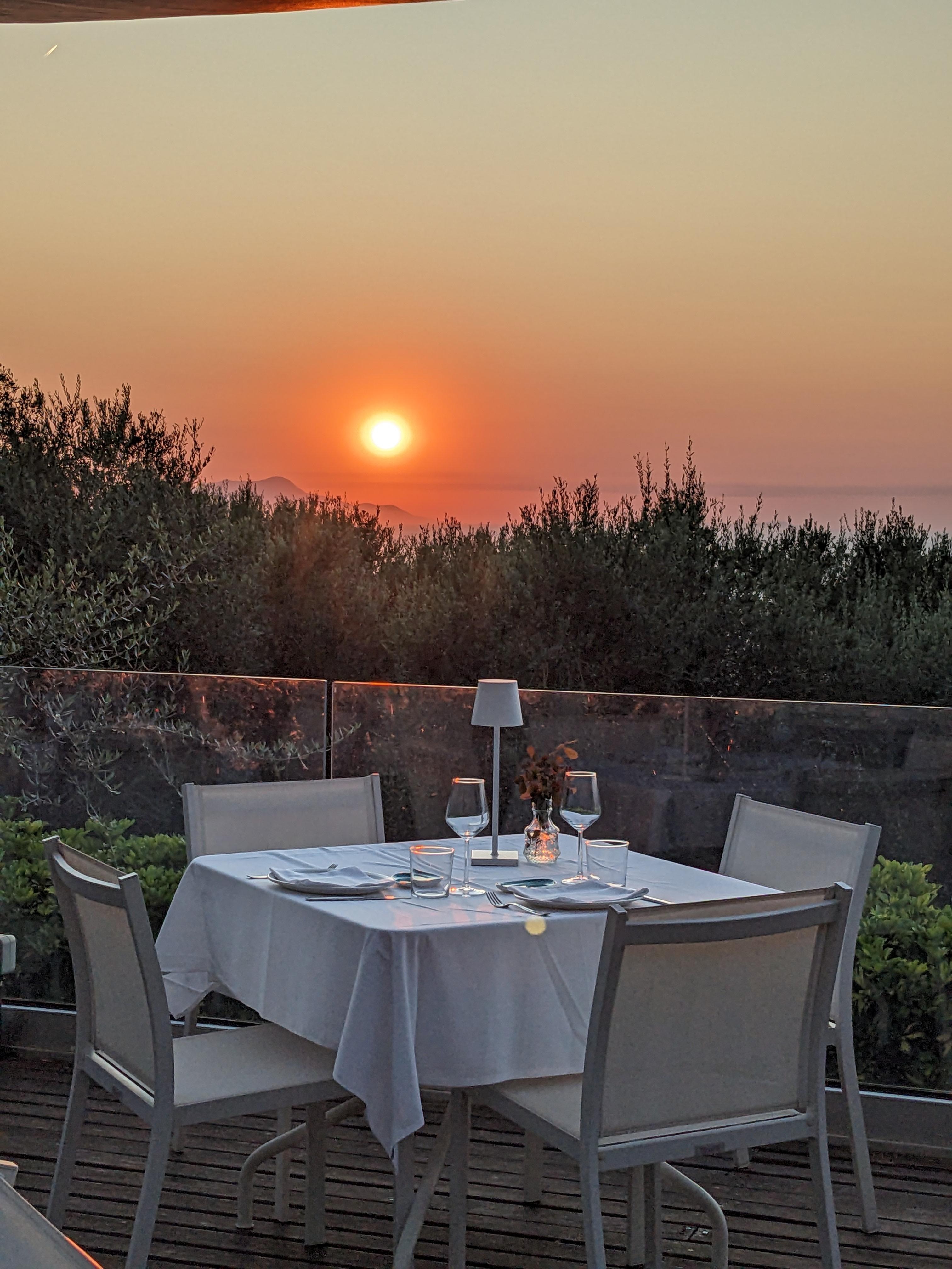 The dinner terrace at sunset