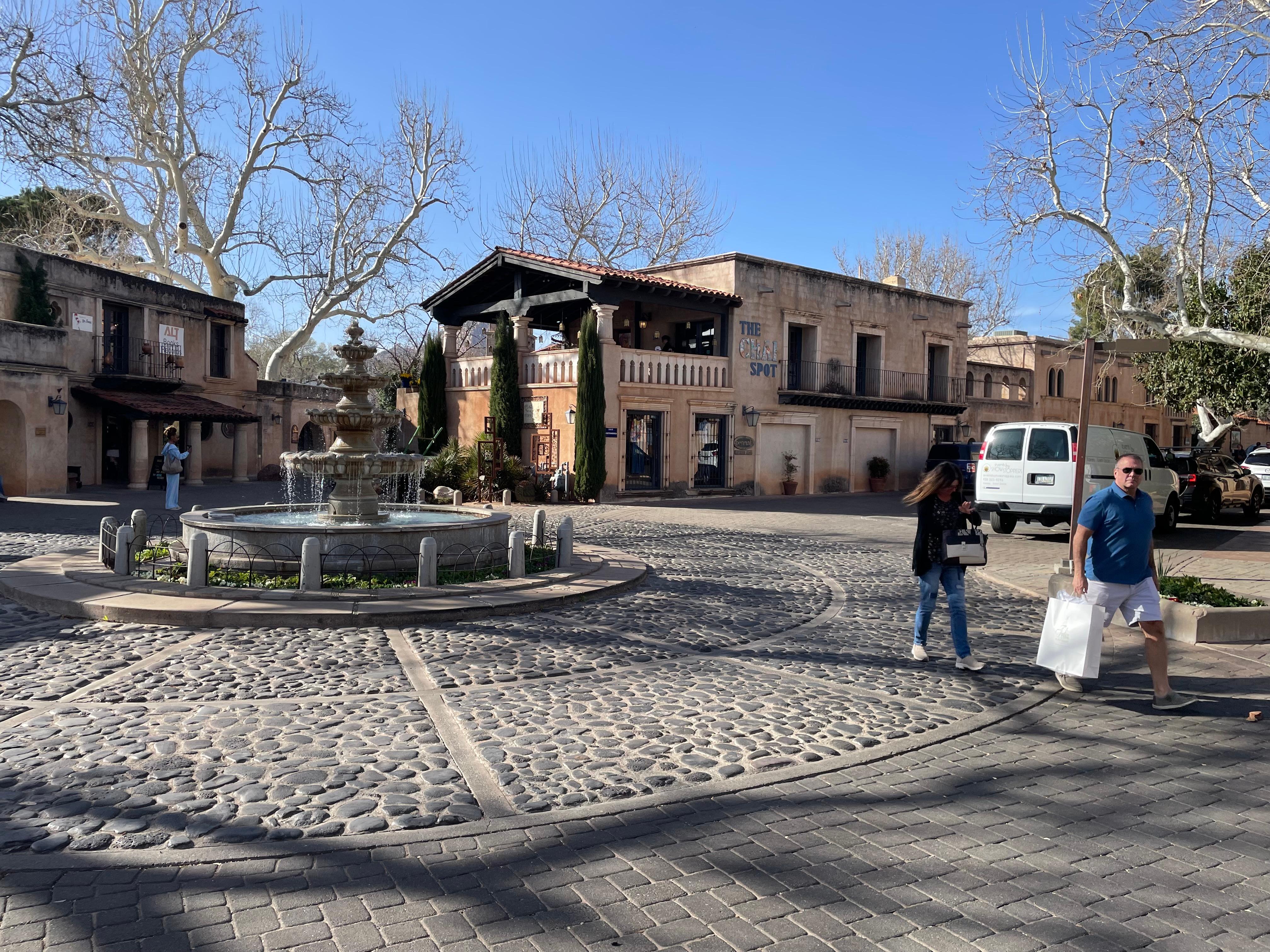 View just outside of main entrance towards shops 