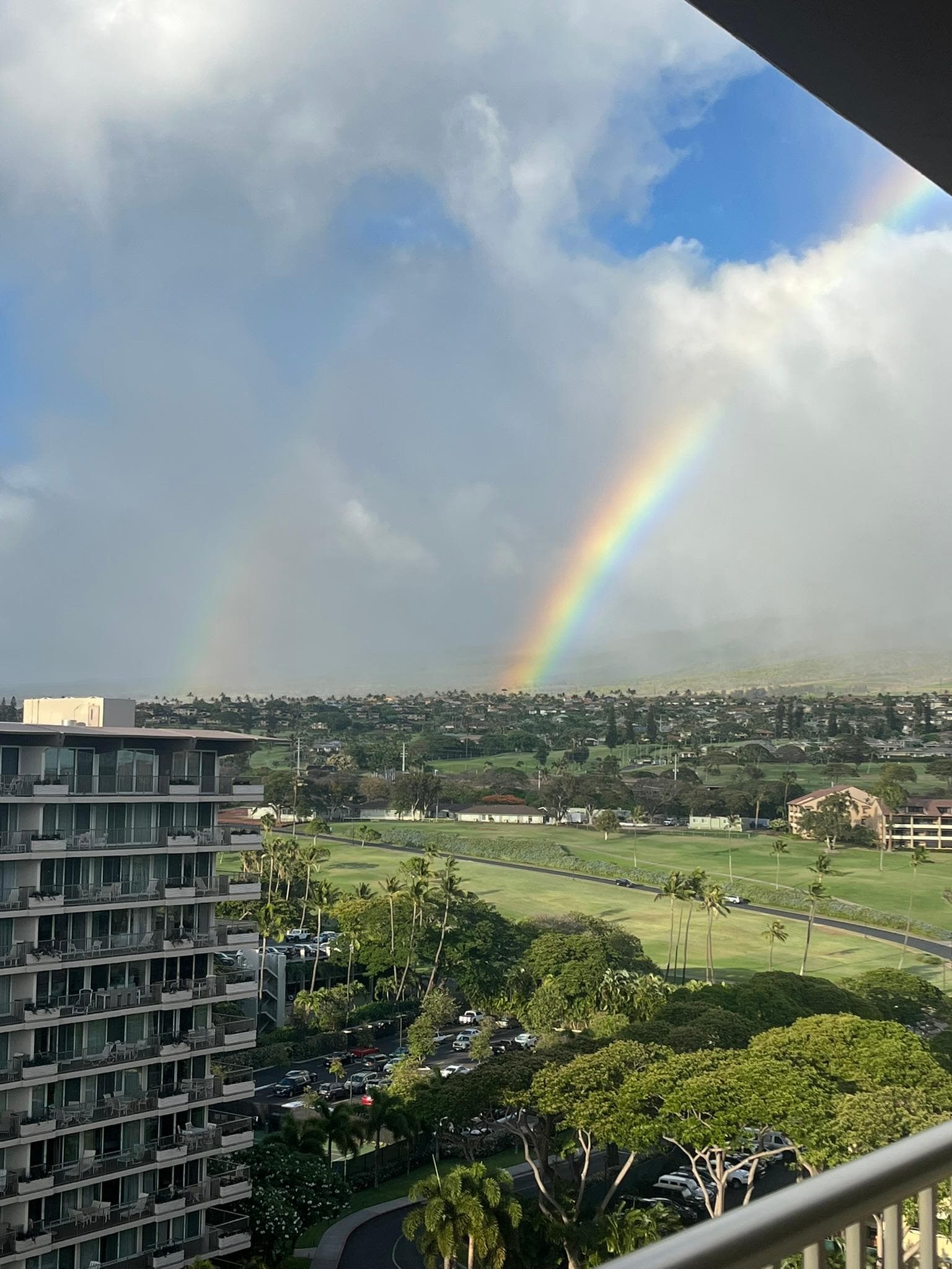 Double rainbow over the mountains from the lanai