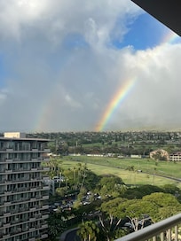 Double rainbow over the mountains from the lanai