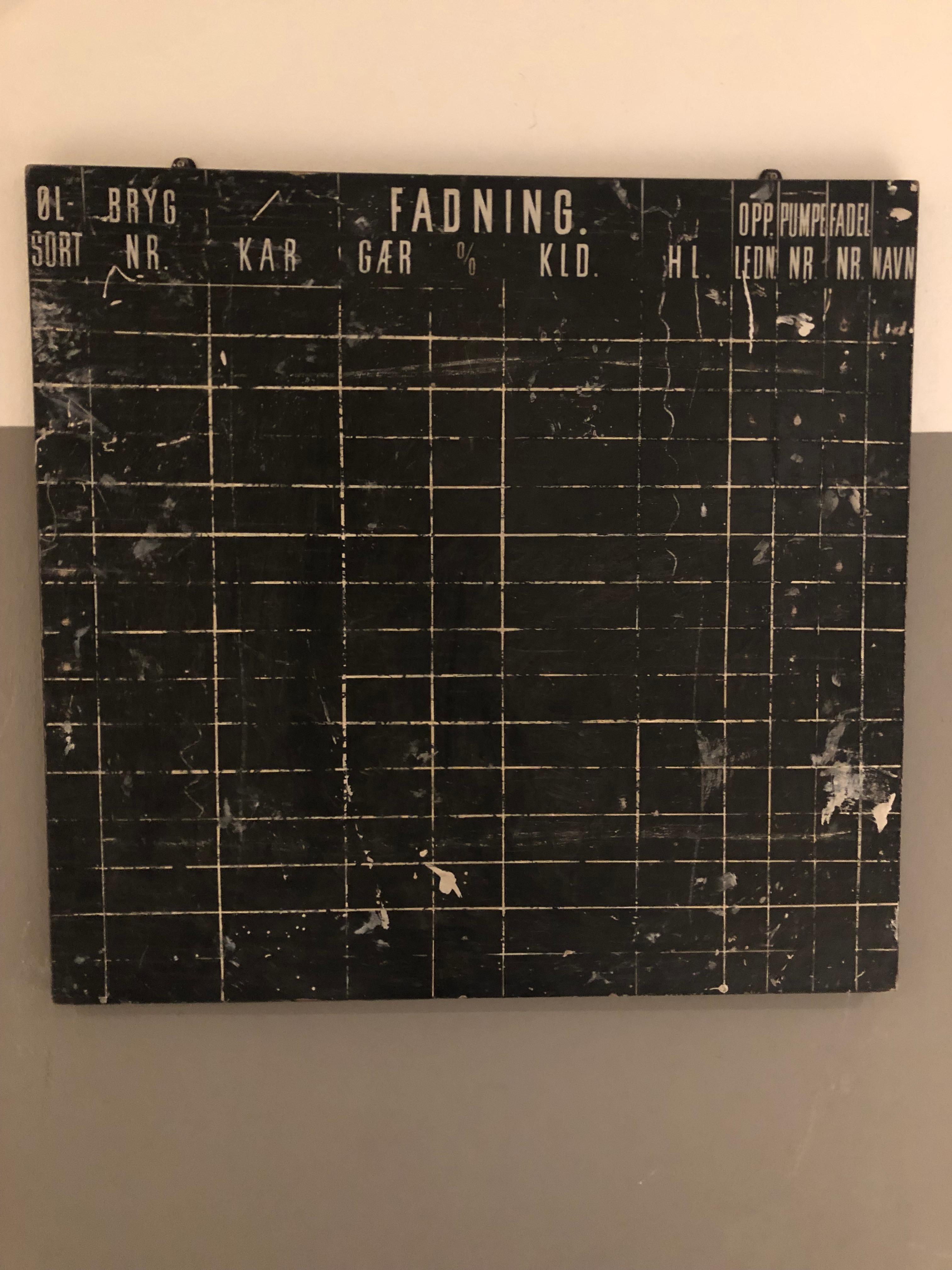 Hotel Ottiliia: formodentligt en original tavle, fra dengang Carlsberg opbevarede øl i horisontale tanke i hotelbygningen. 