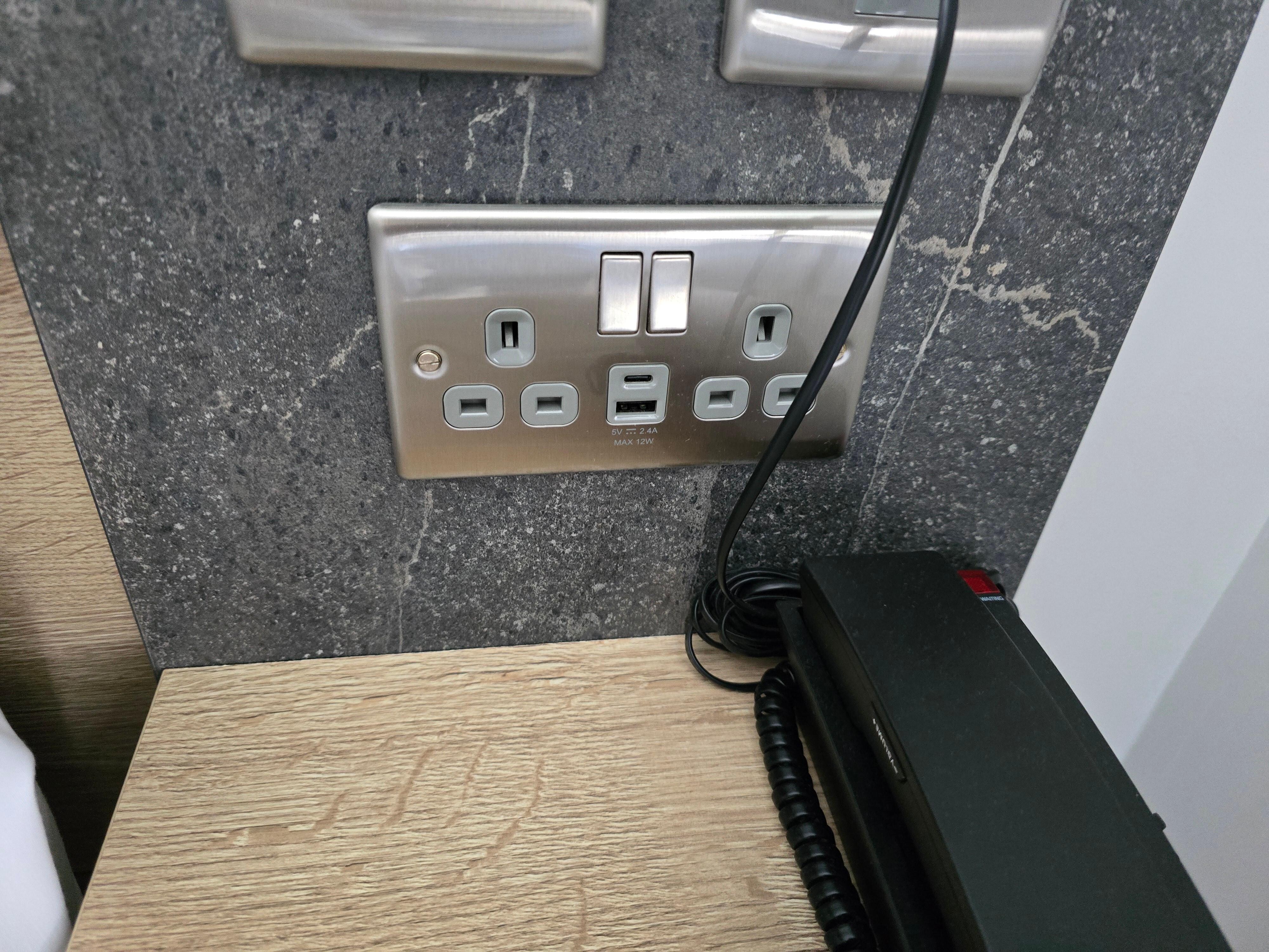 USB A and C at all sockets. Especially useful at bedside table. 