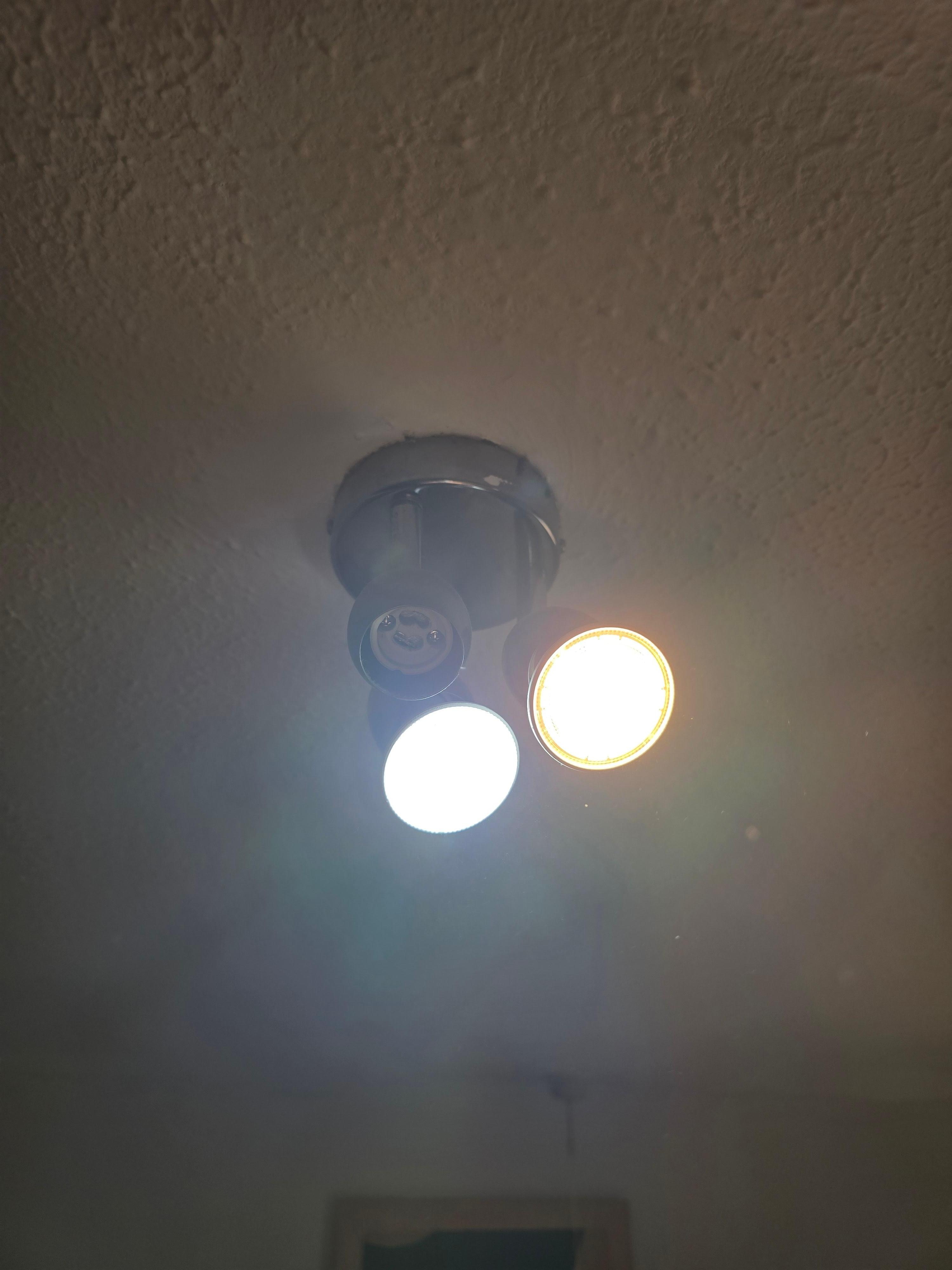 2 different colour of bulbs and one missing 
