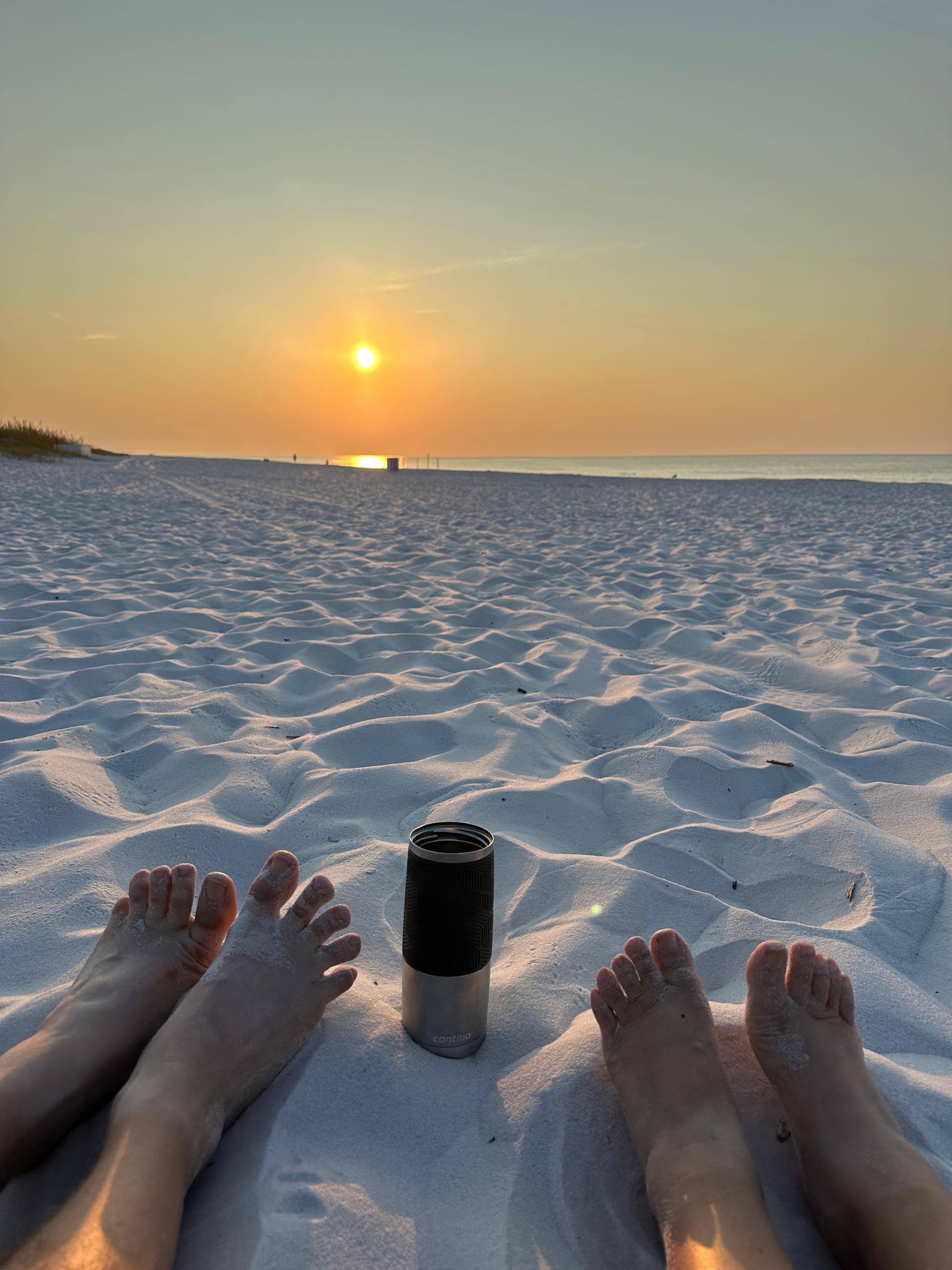 Sunrise on beach with coffee!