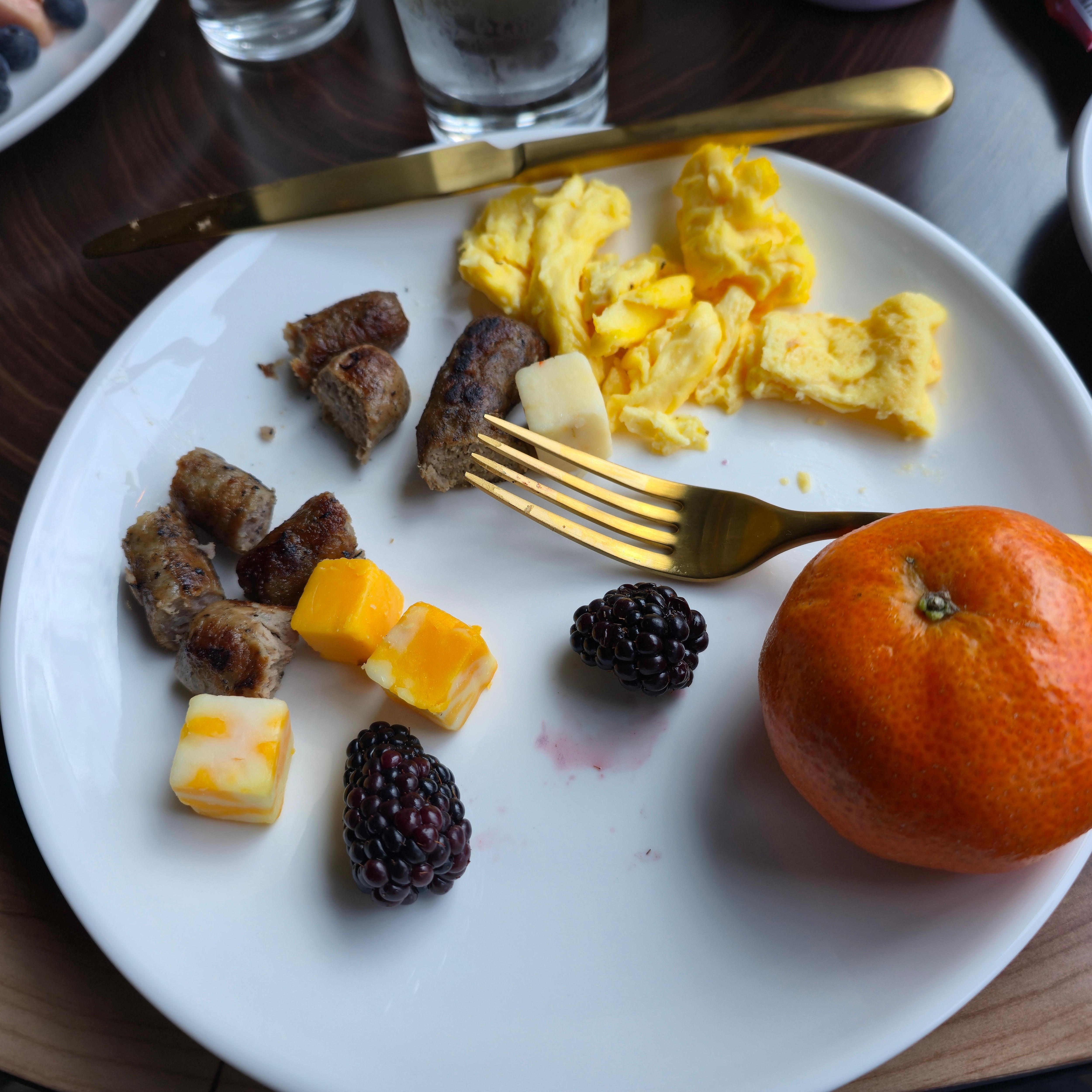 This was my breakfast plate, which they were out of potatoes, and there were a few cold miserable sausages. No discount!