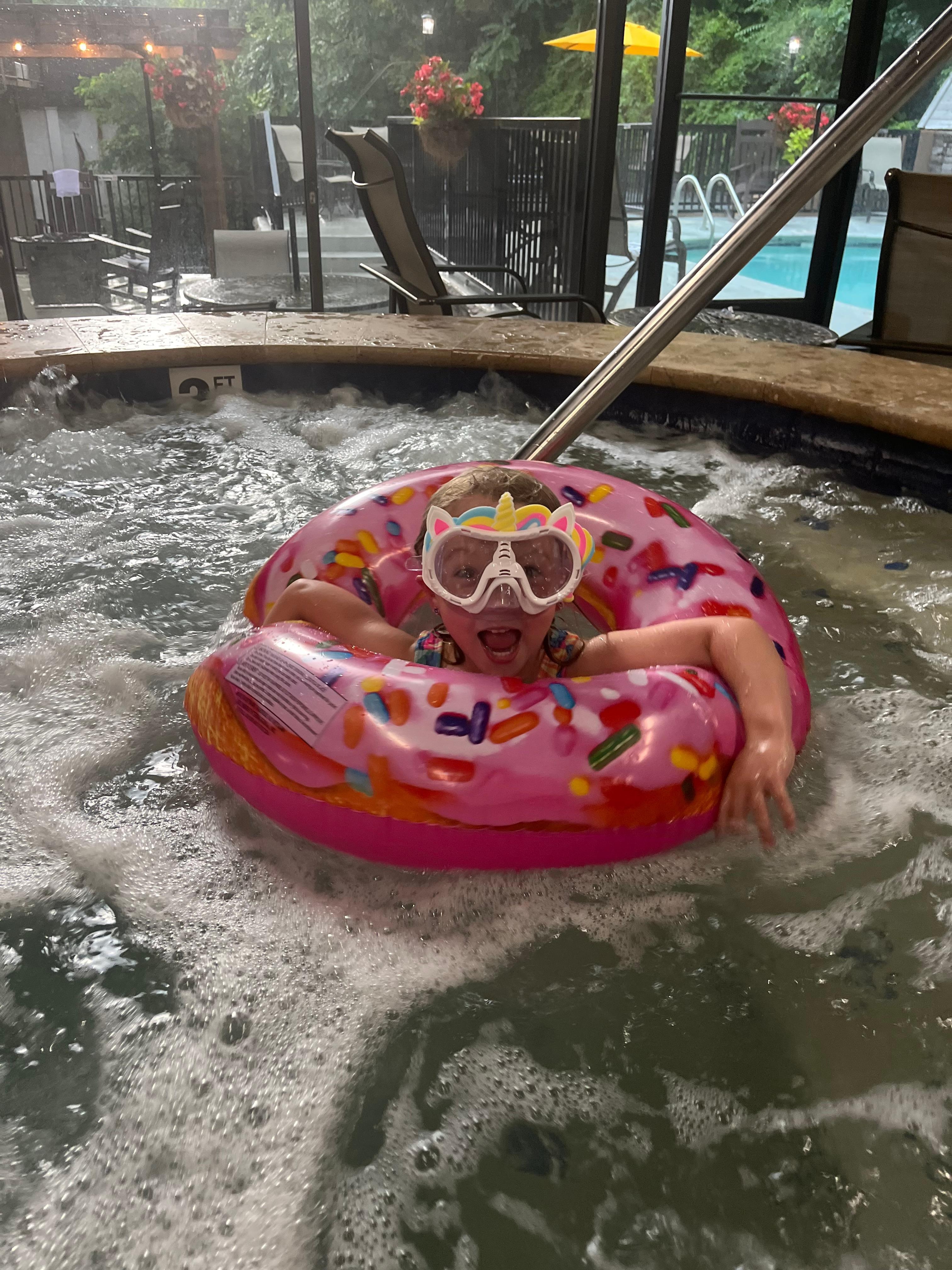 Elena enjoying the hot tub.