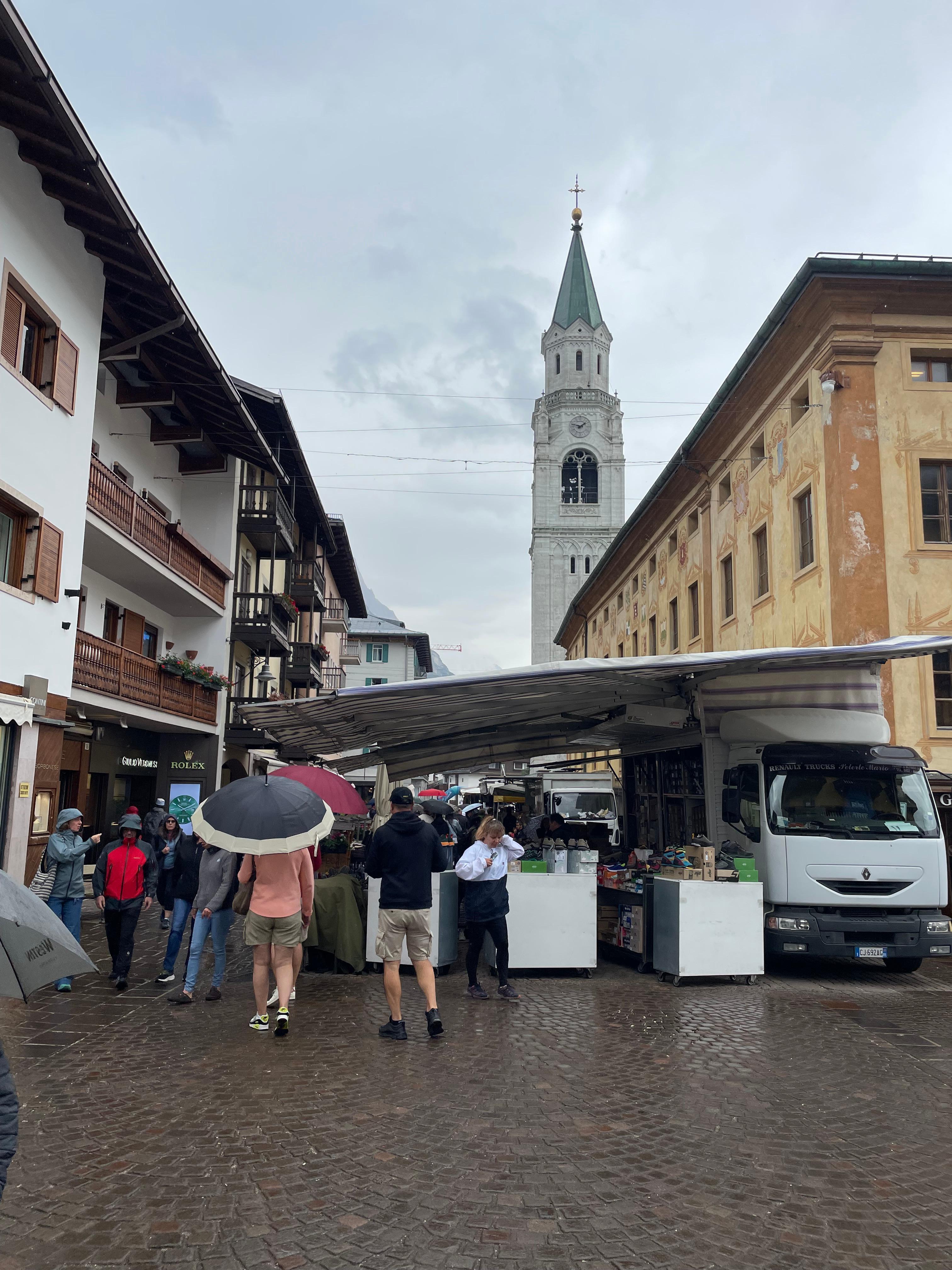 Sunday market on a rainy summer day