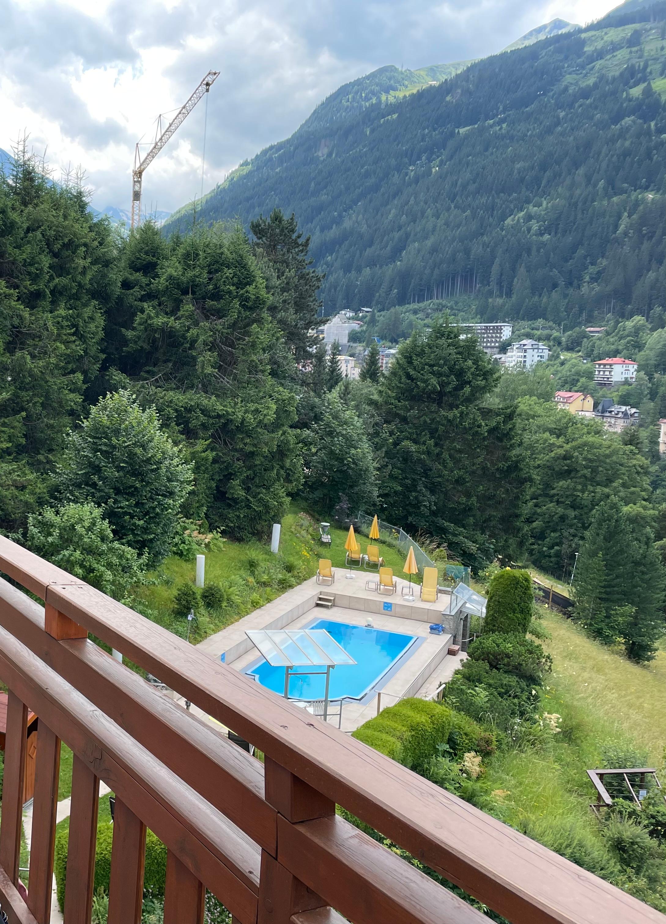 Overlooking the pool from the public balcony, with Bad Gastein and Stubnerkogel in the background 