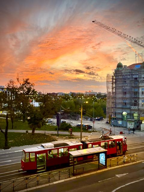 Tram stop outside the hotel from room 206. 