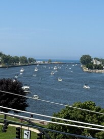 View from the patio, looking out to Lake Michigan. Boat traffic all day!