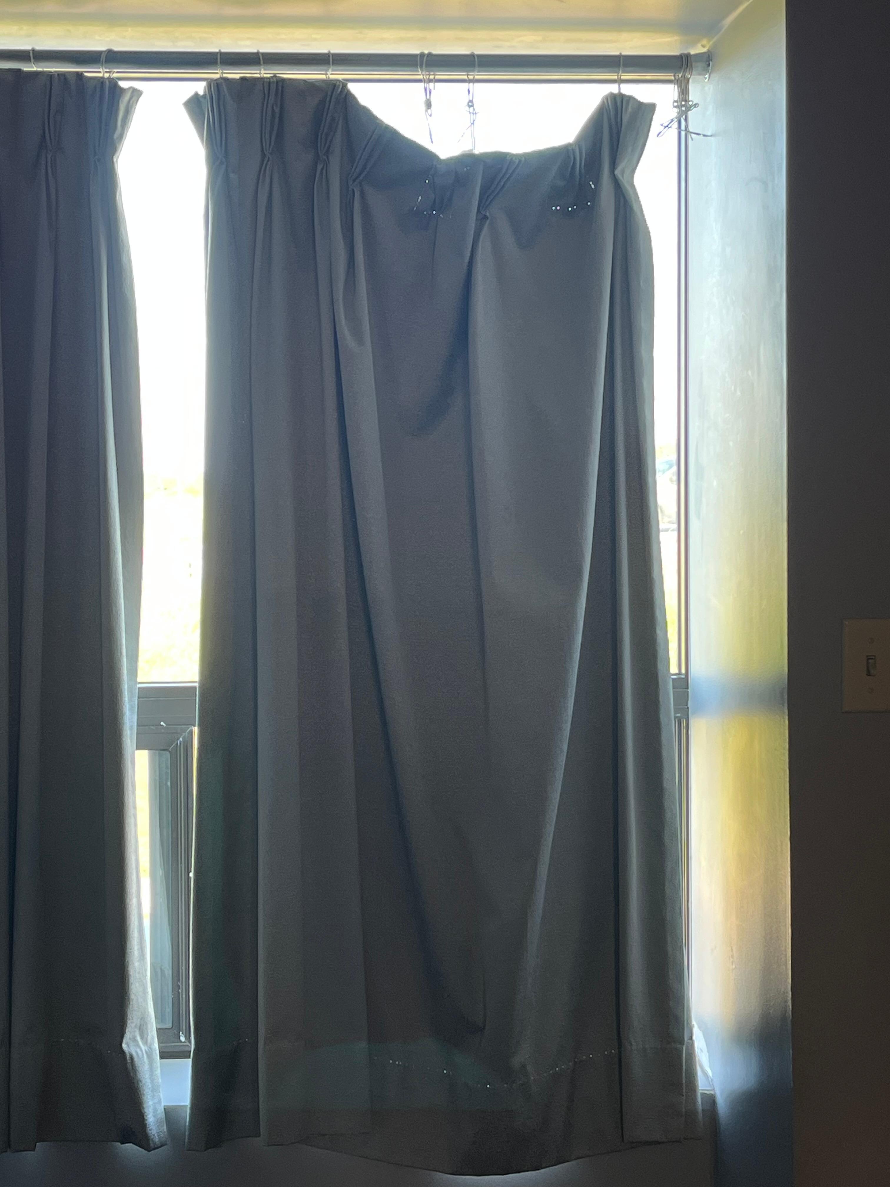 Curtains barely holding on. They used shower curtain hooks and it was ripped and couldn’t be fixed. 