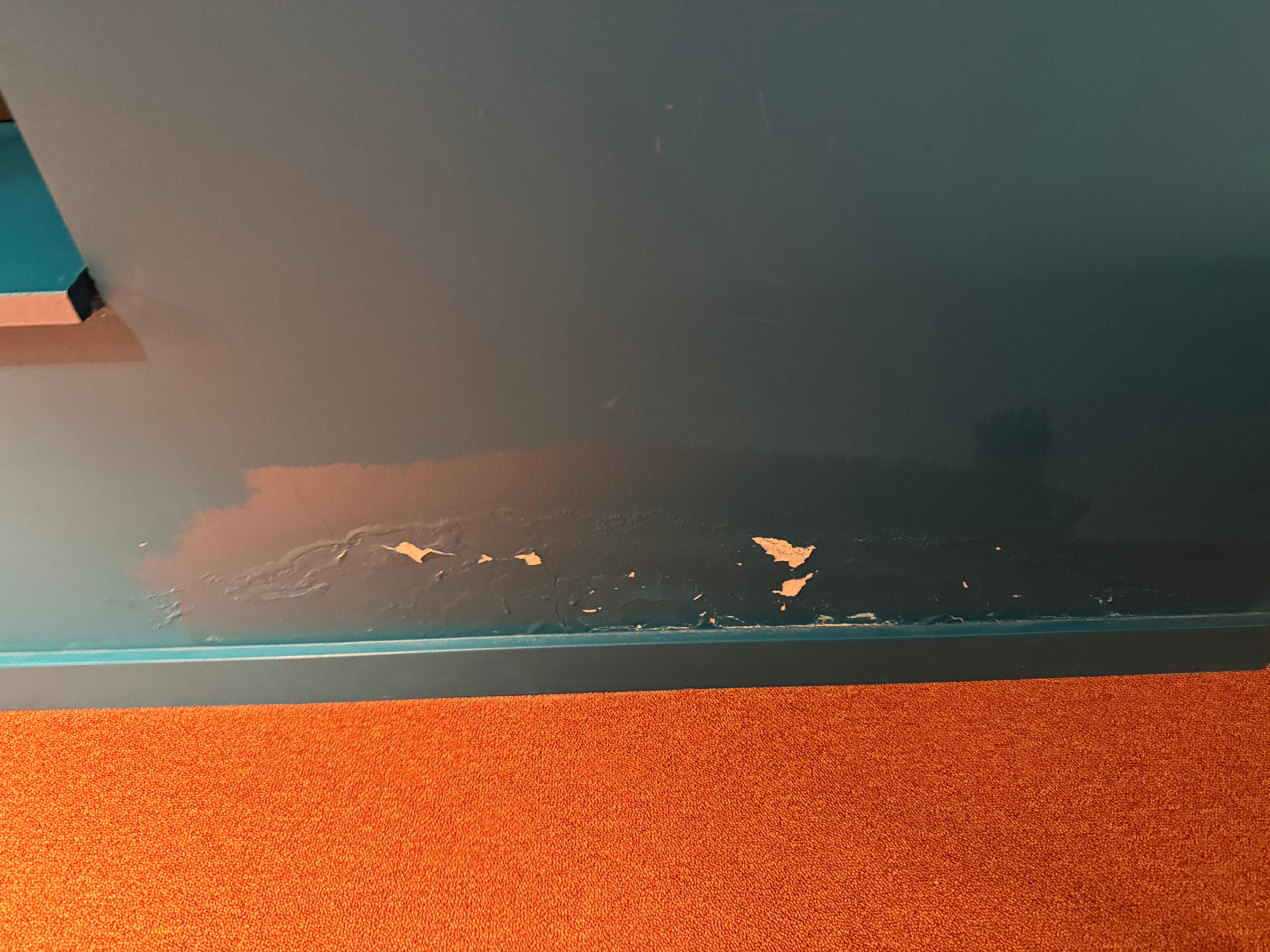 Wet walls, overpainted, where the color falls off the wall!