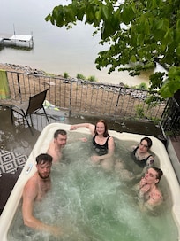 Lake ice bath in May and Hot Tub go great together!