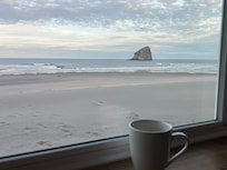 Coffee with a view after a run on the beach.