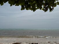 Brown ocean with blue in distance