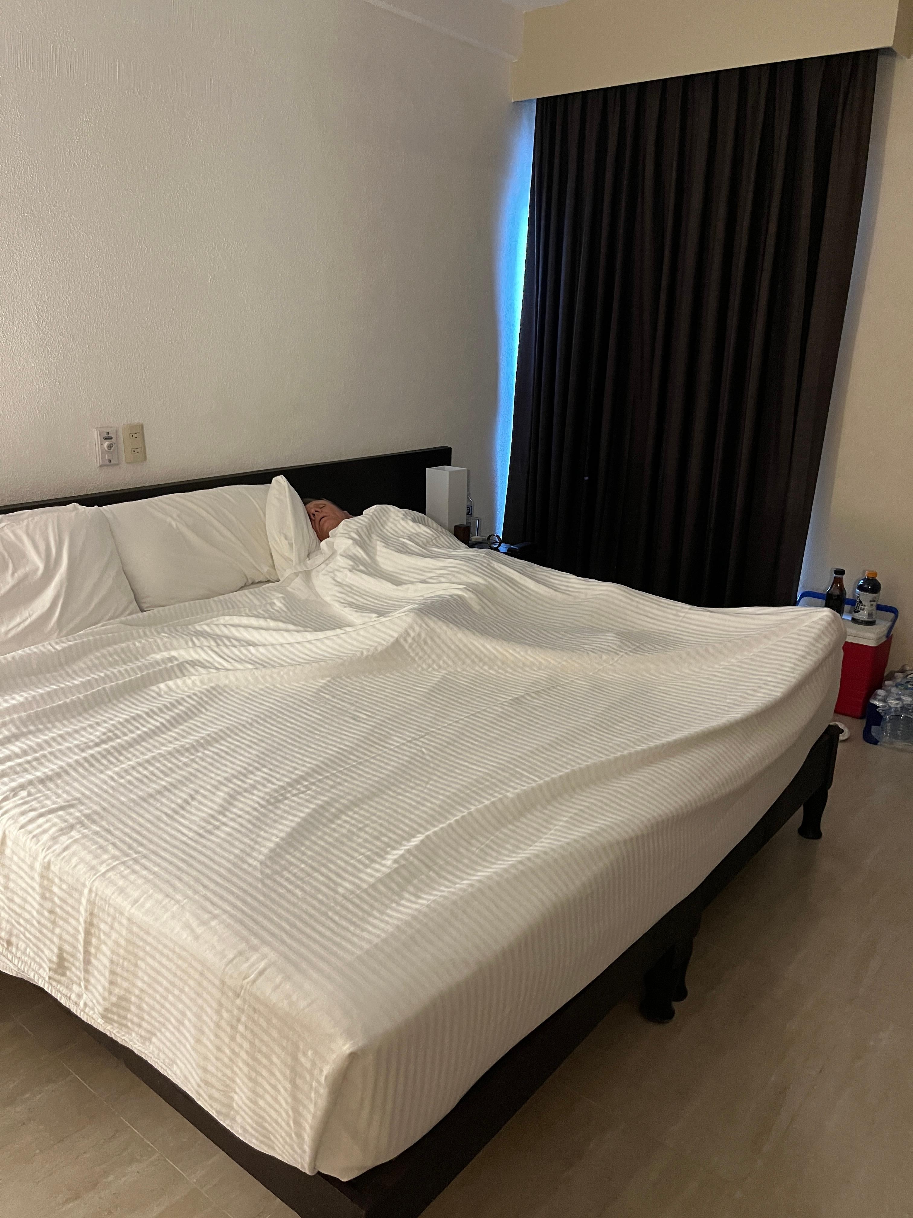 Bed a bit hard but huge. Not much cover.