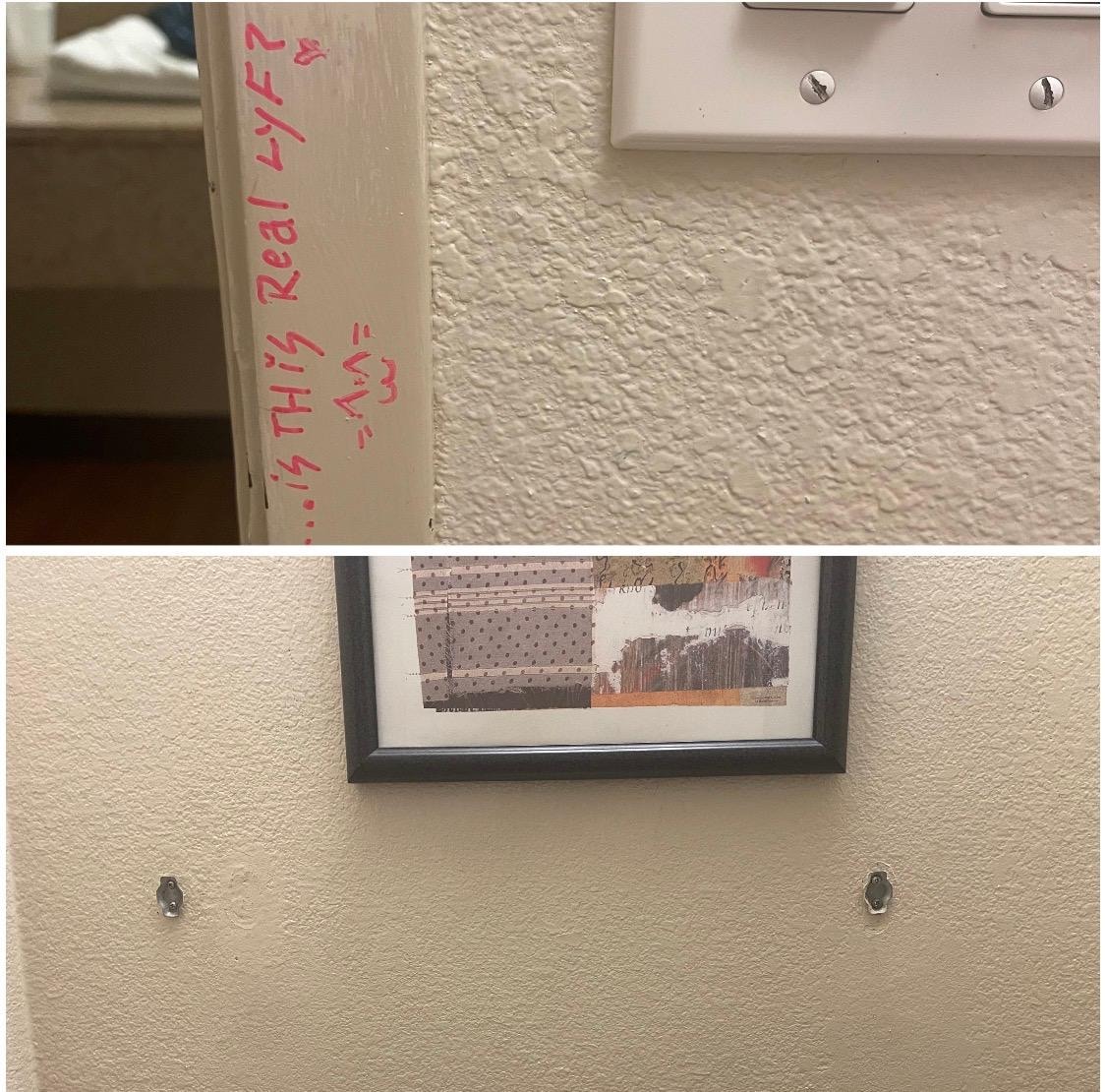 Room Bathroom Writting On Wall
No Towel Holder 