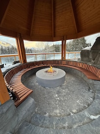 Fire pit by hot tub