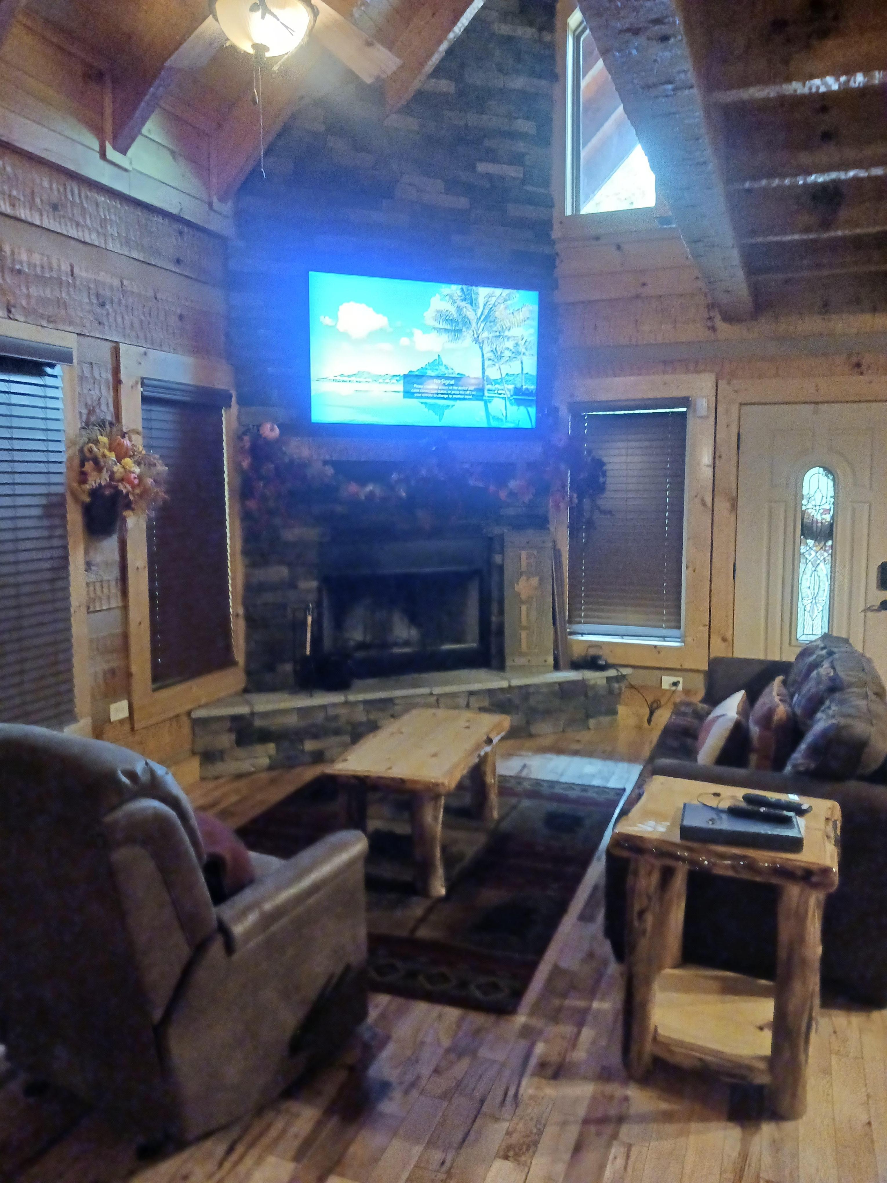 They provide internet and 2 tvs. This was a huge TV for the great room. They provide a tv for the bedroom as well. Each have spectrum cable which makes it nice.