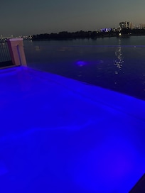 Infinity pool is beautiful at night! And heated