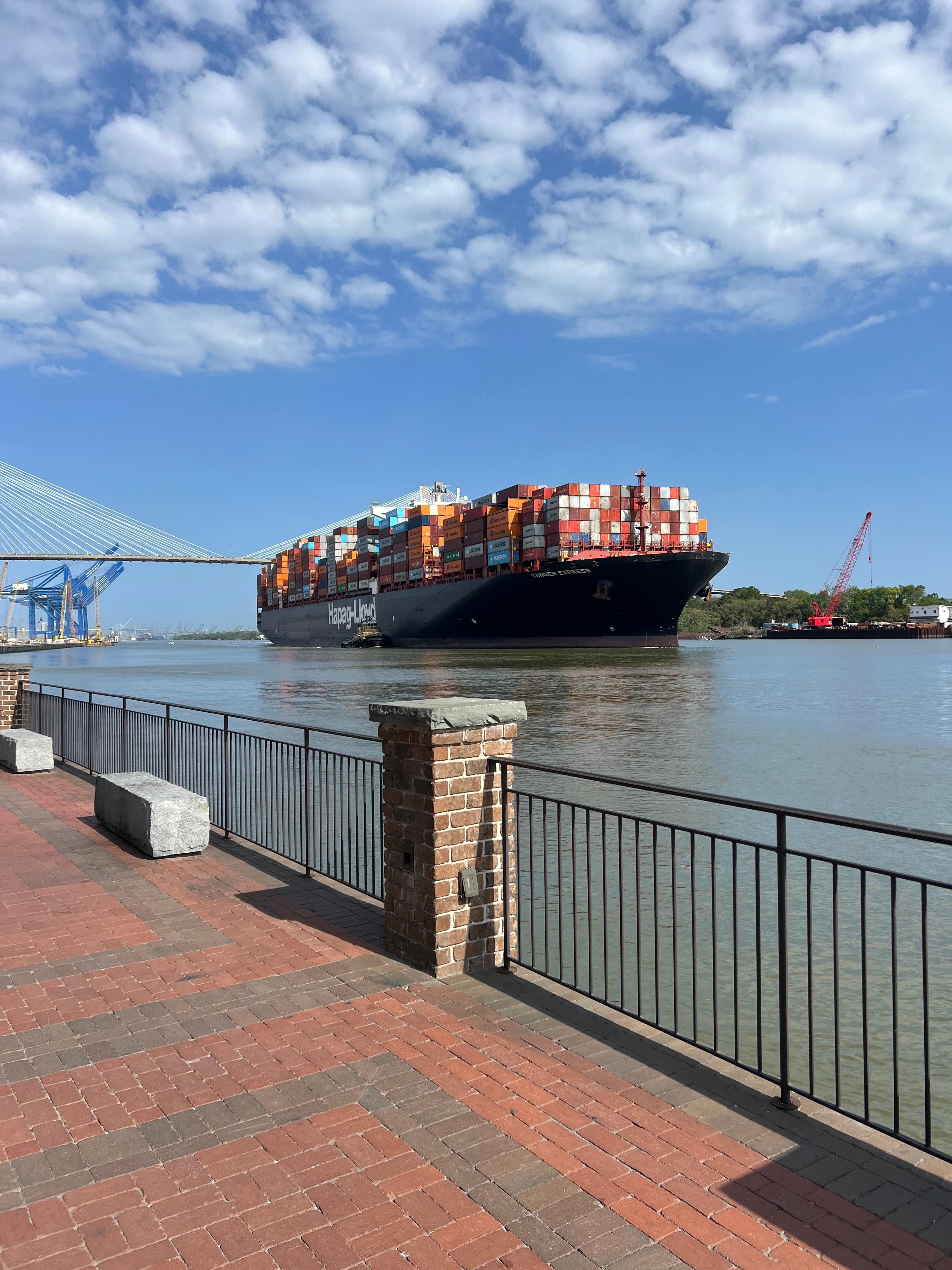 Huge ship making its way out, right outside the Marriott!
