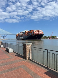 Huge ship making its way out, right outside the Marriott!