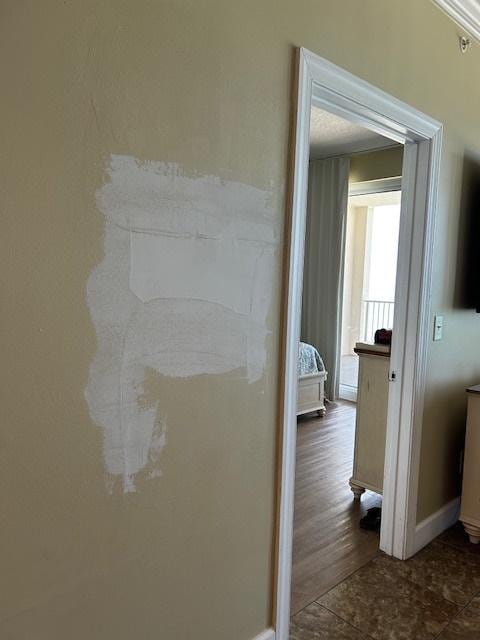 Unpainted repair work on wall