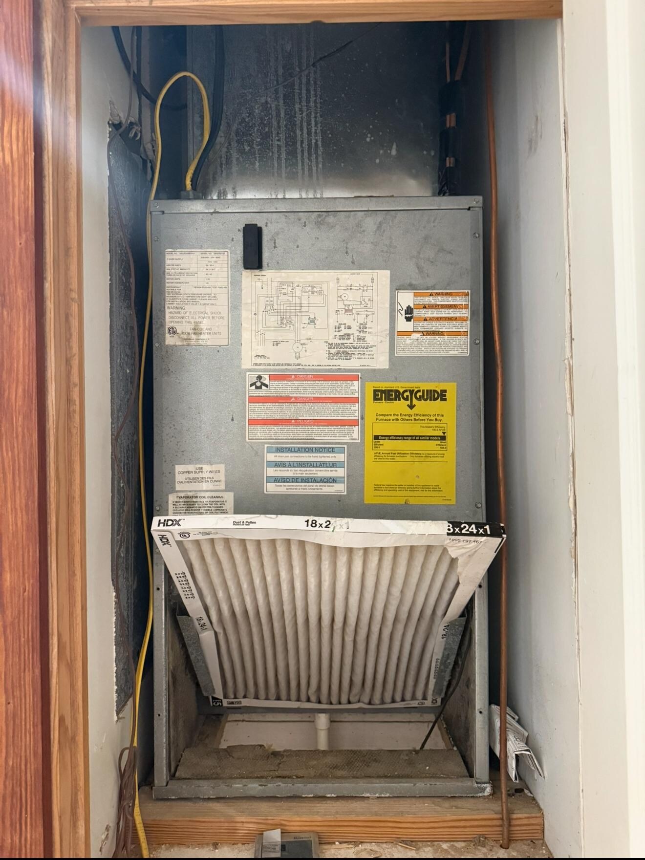 Wrong size filter just jammed in & hanging out, letting more filth into the air