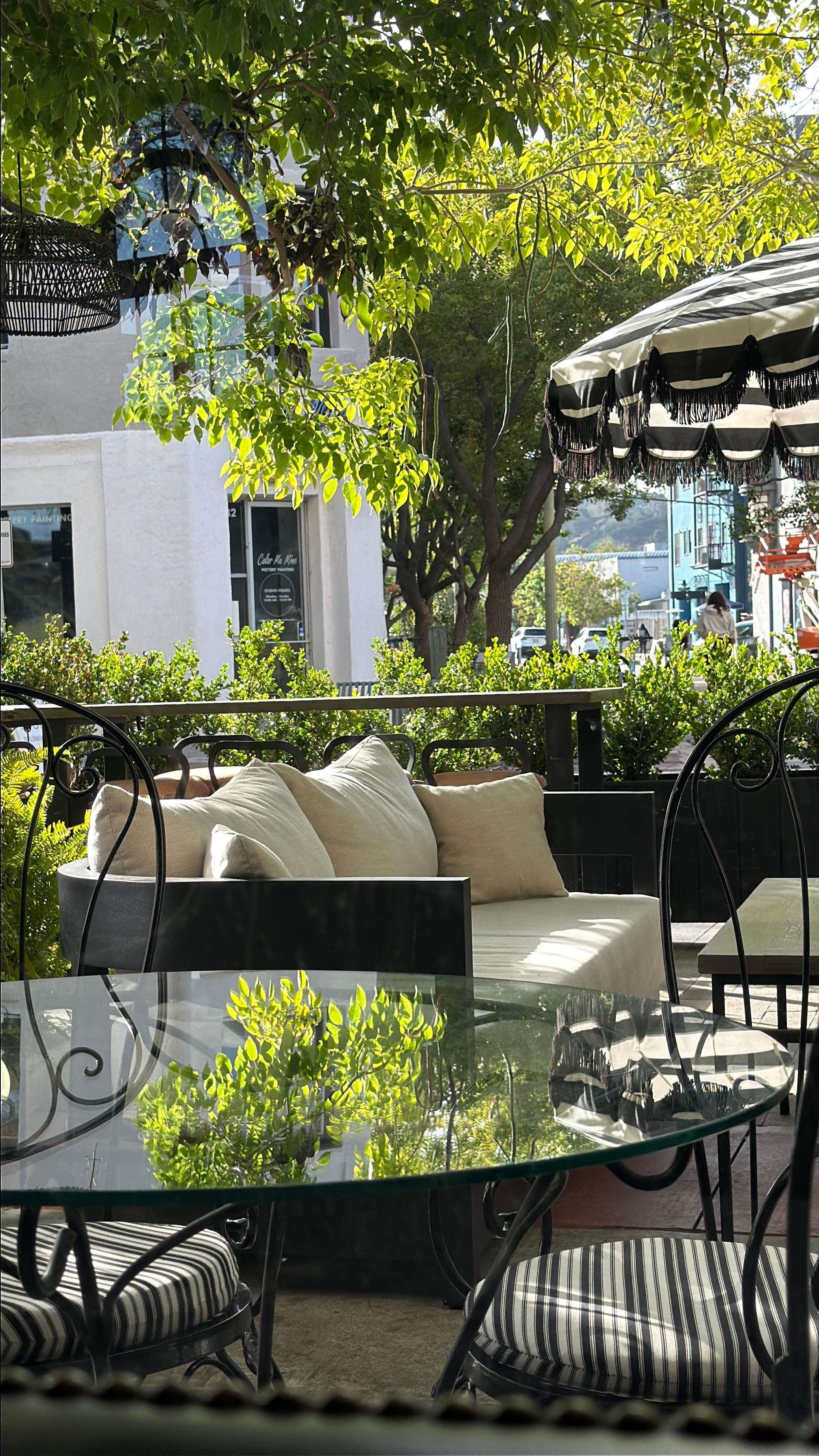 Outdoors dining patio from dining lounge 