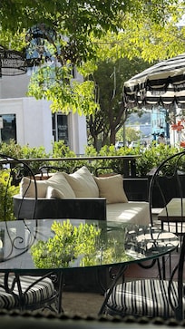 Outdoors dining patio from dining lounge