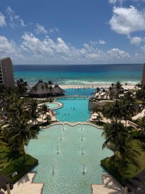 View from our room of the pool and beach