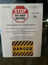 This was taped to the sliding glass door when we opened the curtain to see what kind of view we had. Again was not disclosed and it literally says to disclose to guests.