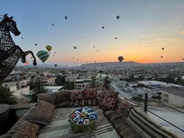 Utsikt fra takterrassen ved soloppgang
