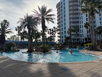 View of balcony from poolside