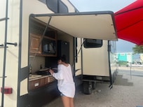 Campers available for rent have outdoor kitchen
