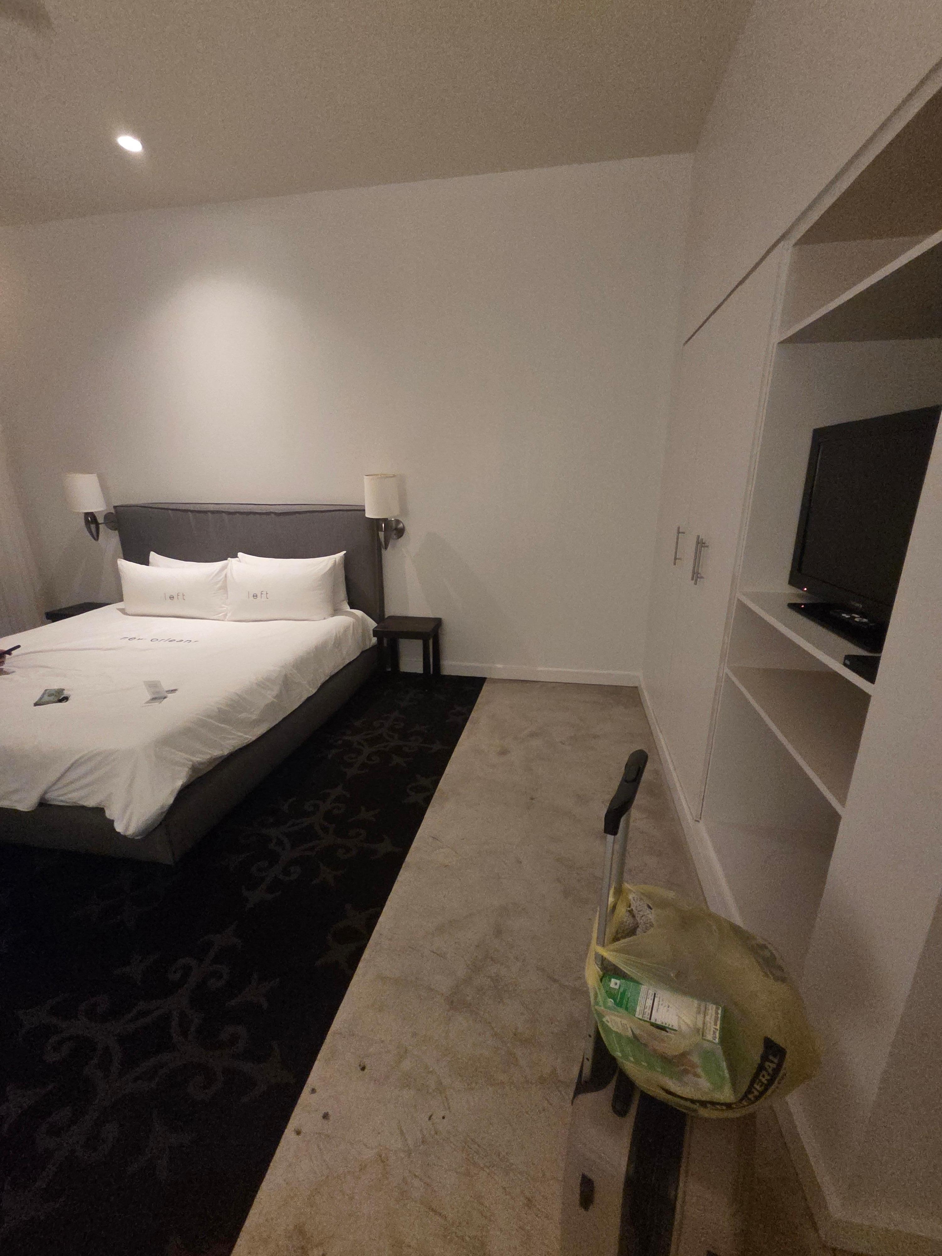 Dingy room with tiny tv