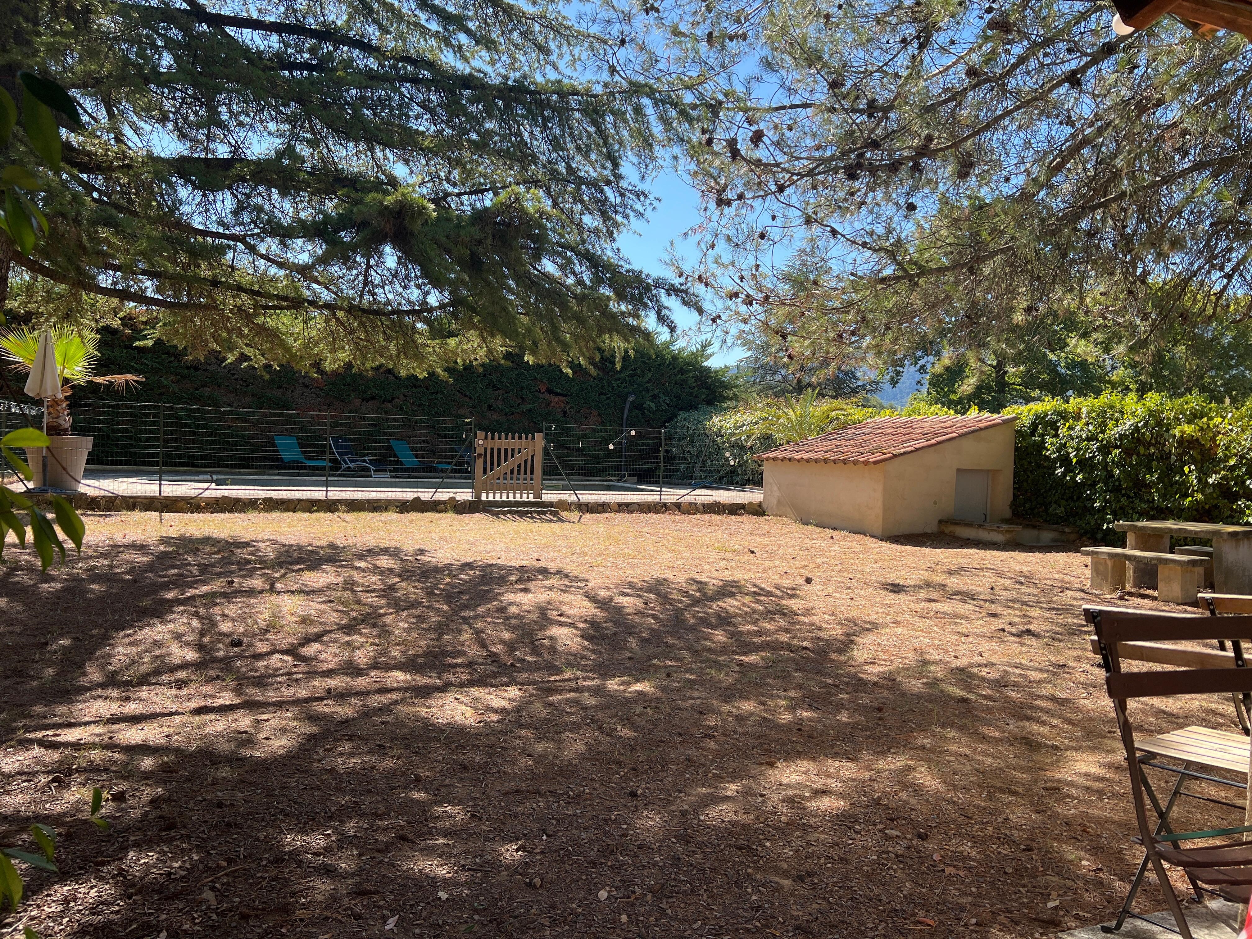 Het zwembad gezien vanuit het huisje